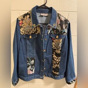 Chico's Blue Floral Embellished Jean Jacket size 2